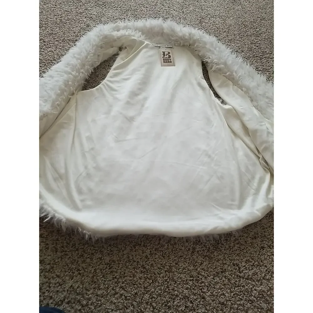 HYFVE Faux Fur Vest Womens L Ivory Fuzzy Shaggy Open Front Lined Boho Hippie NWT - Picture 7 of 9